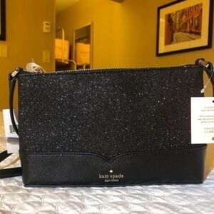 Kate Spade Black Glitter Crossbody Bag Zip Top Evening NWT